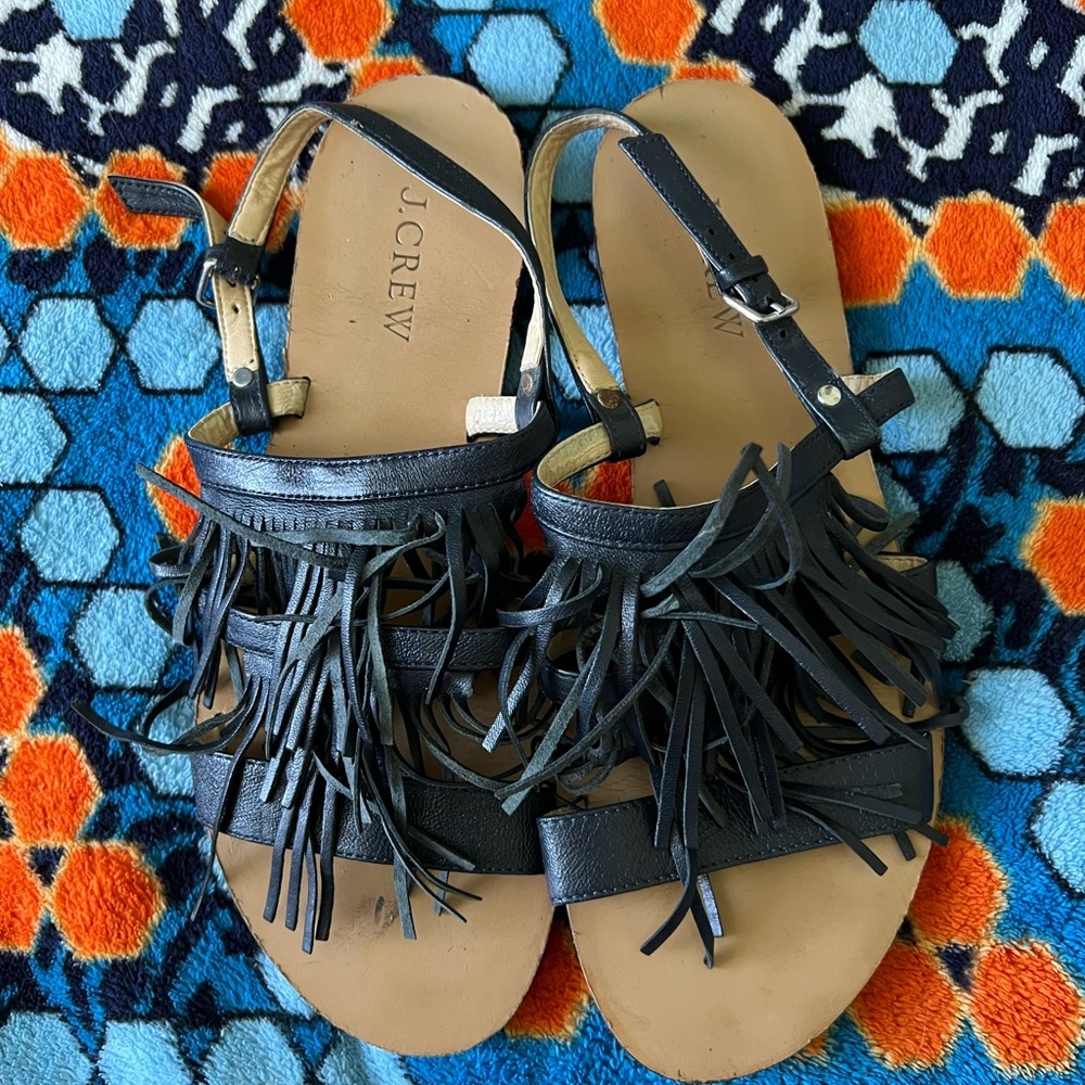 J. Crew Navy Blue leather Fringe Sandals